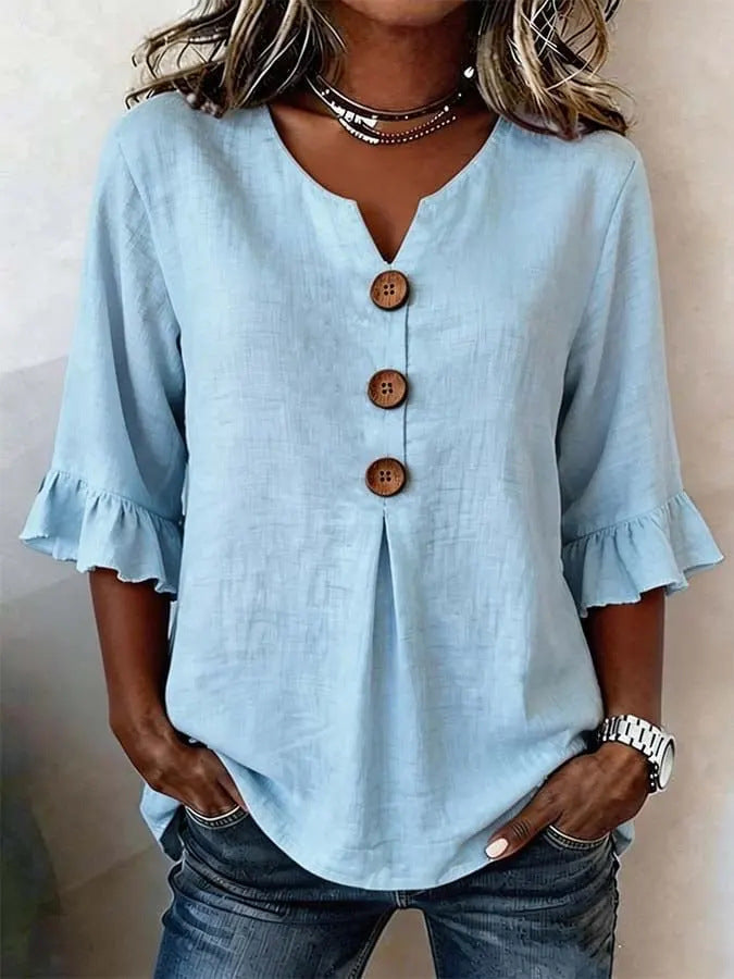 Jessara - Blusa de lino con mangas acampanadas