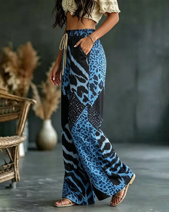 Elfrida - Pantalón de pierna ancha con parche de leopardo, suave al tacto