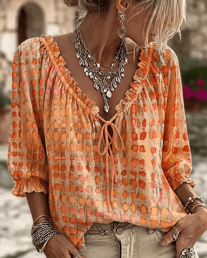Araminta - Blusa de escote en V con cordones y tacto suave