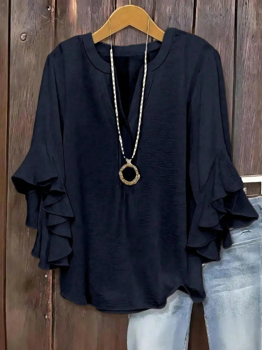 Norabelle - Blusa elegante con holanes en las mangas
