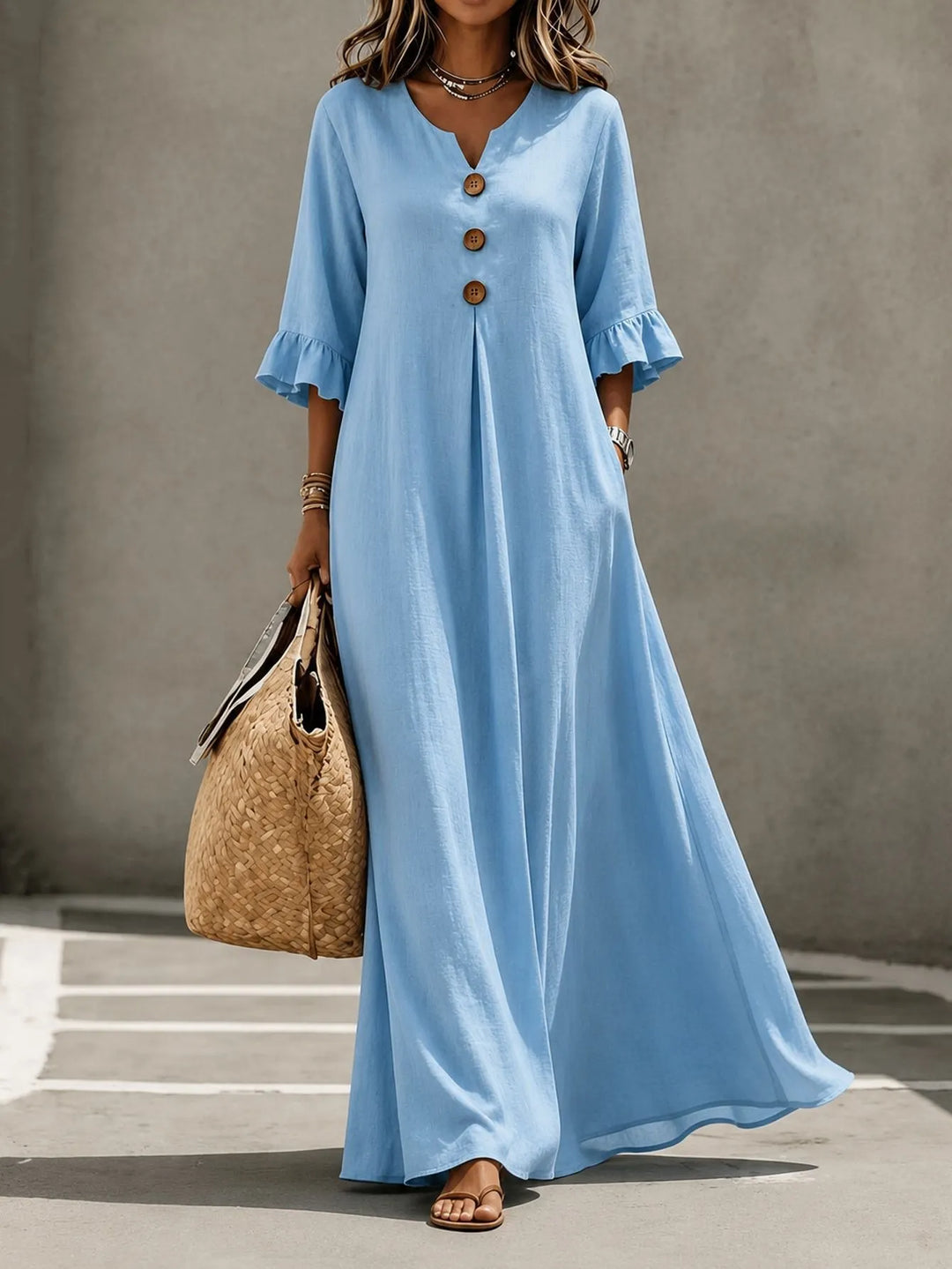 Vesperelle - Vestido maxi estampado de tacto suave con escote en V