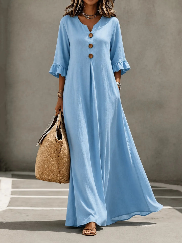 Vesperelle - Vestido maxi estampado de tacto suave con escote en V