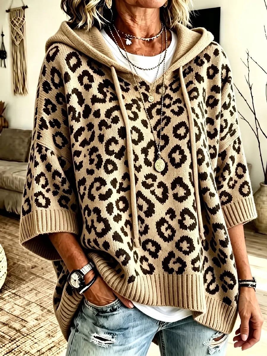 Jocasta - Suéter de punto con estampado de leopardo de corte oversize