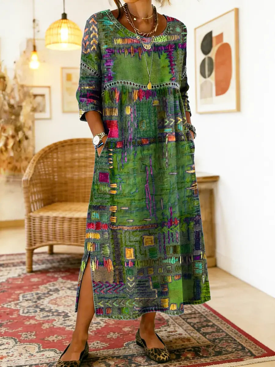 Maelle - Vestido midi casual estampado de corte holgado