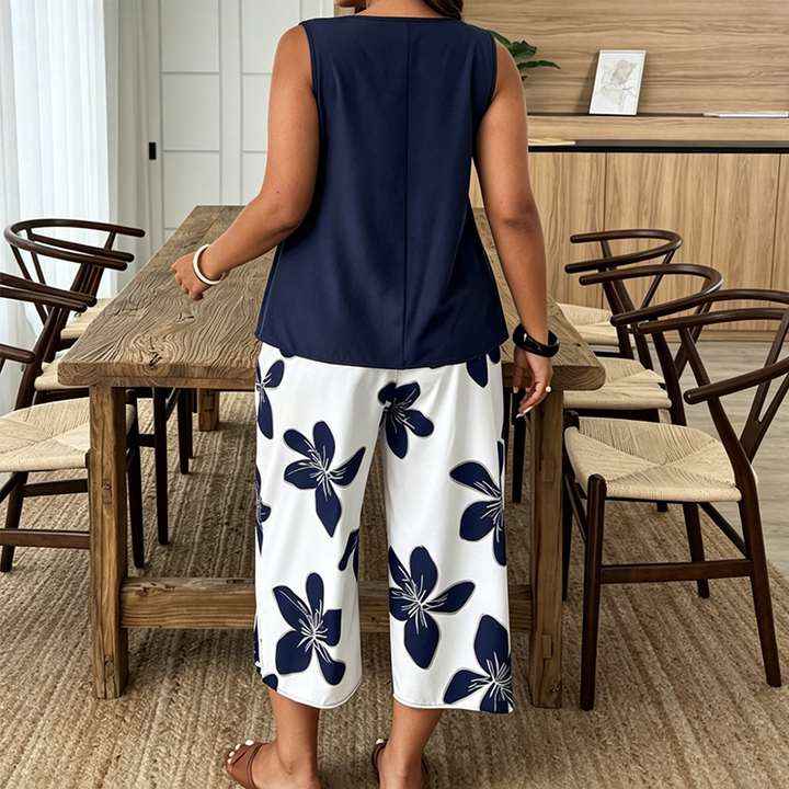 Marissa - Top asimétrico de tacto suave y conjunto capri floral