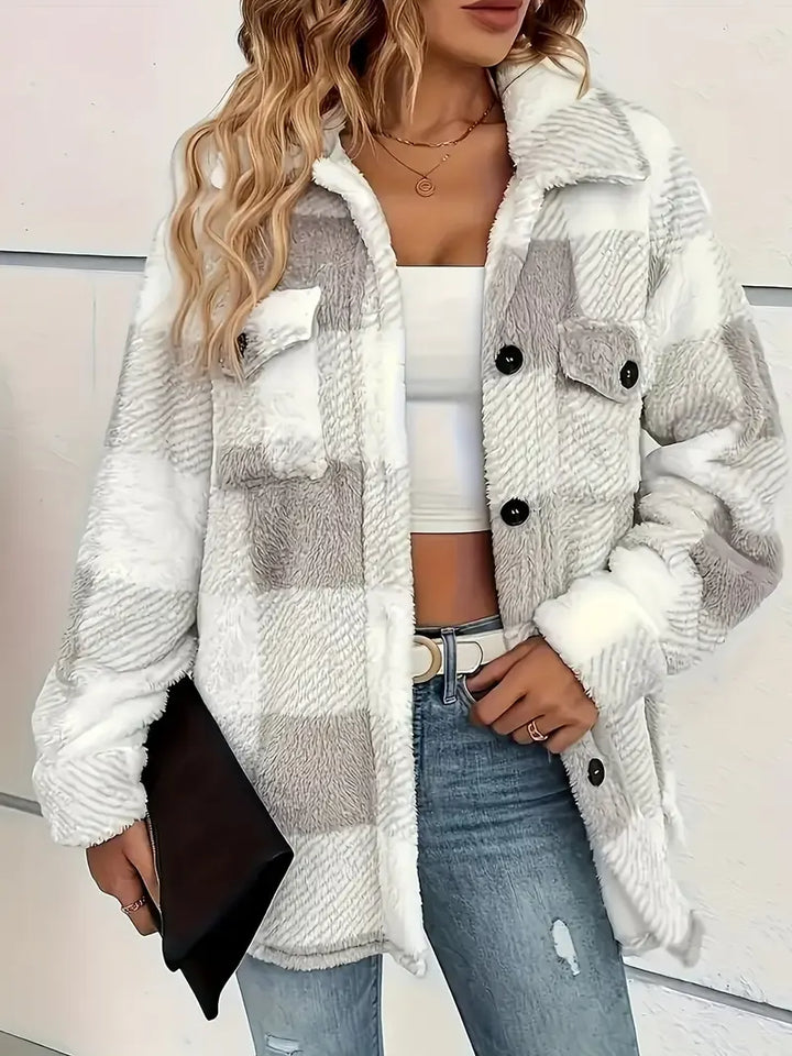 Emelisse - Camisa de botones a cuadros abrigadora