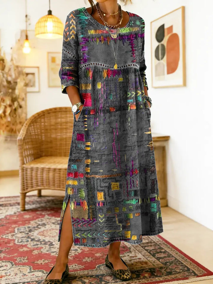 Maelle - Vestido midi casual estampado de corte holgado