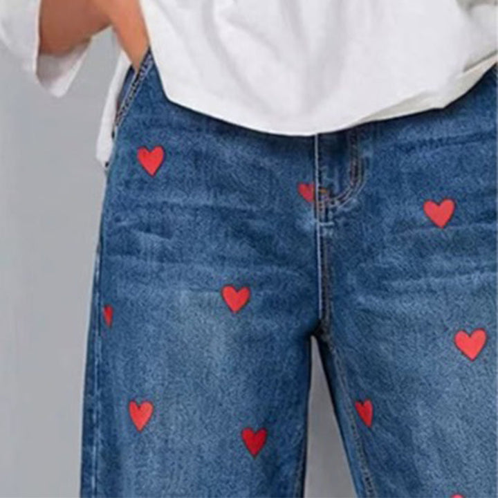 Arabella - Jeans de pierna curva con estampado de corazones