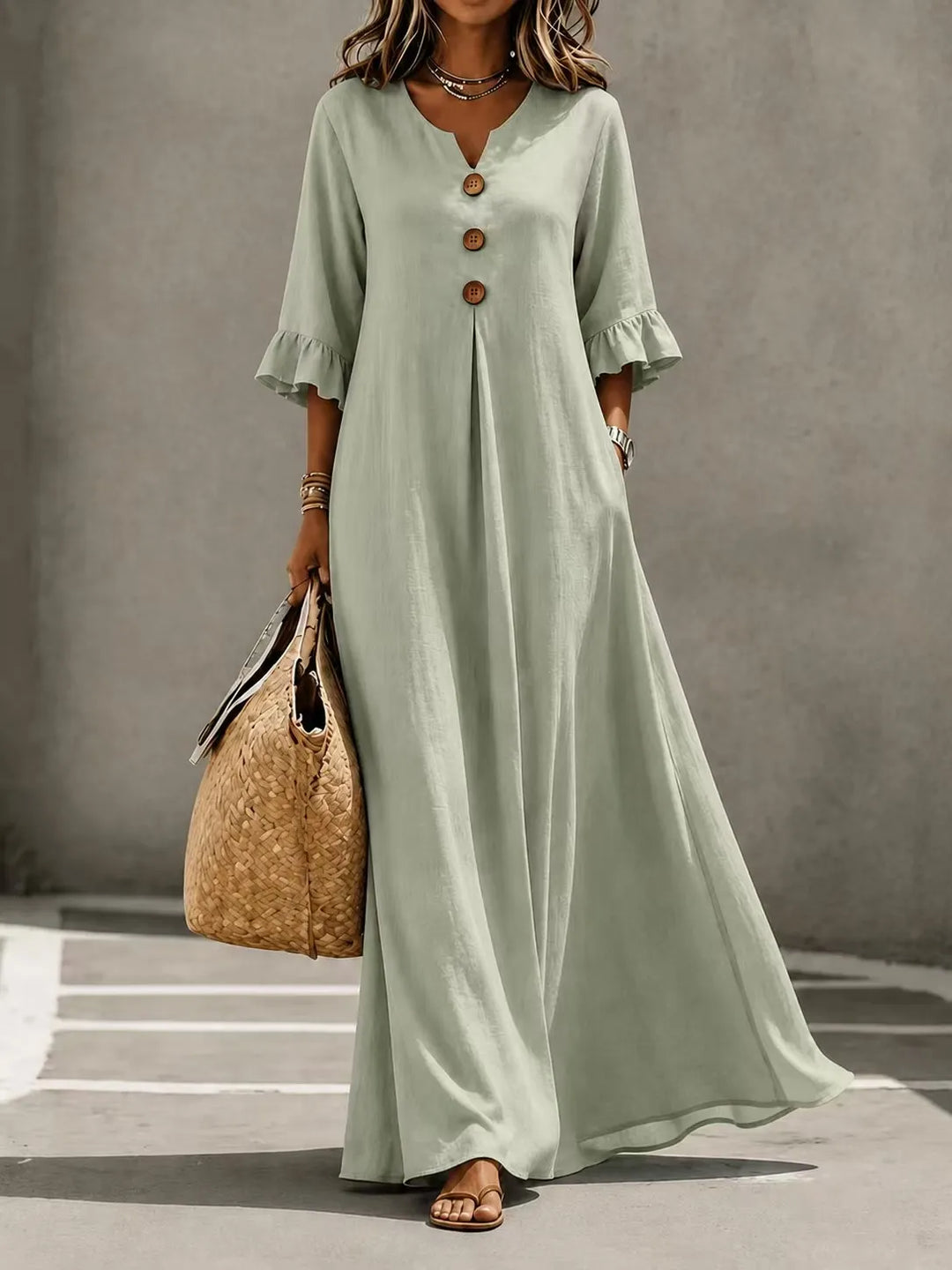 Vesperelle - Vestido maxi estampado de tacto suave con escote en V