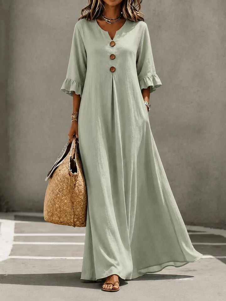 Vesperelle - Vestido maxi estampado de tacto suave con escote en V