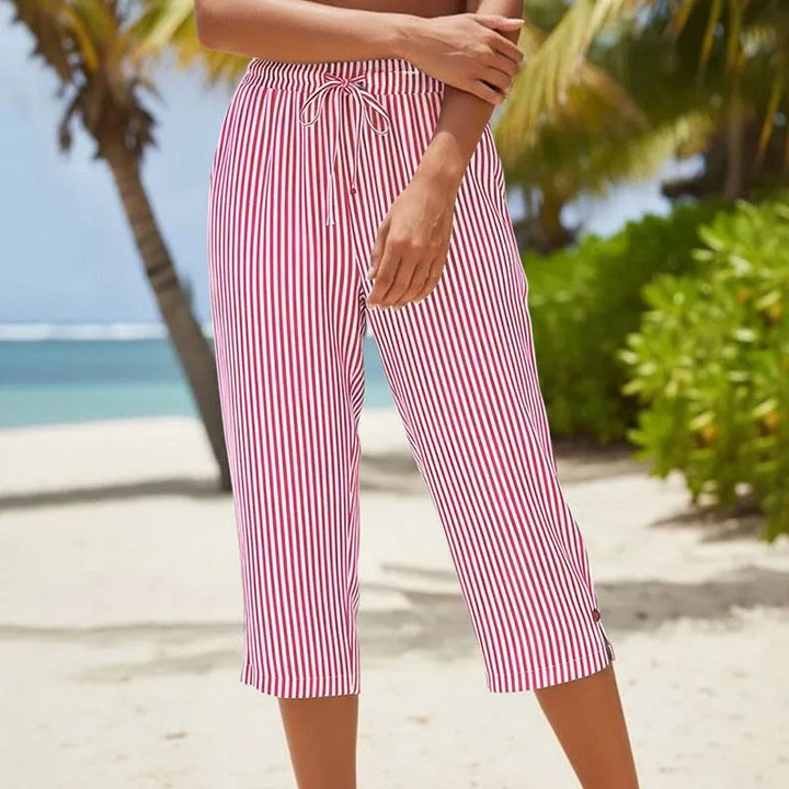 Roselina - Pantalón capri a rayas con cordón ajustable