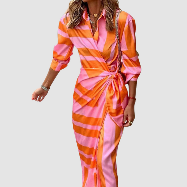 Celinor - Vestido midi a rayas de tacto suave