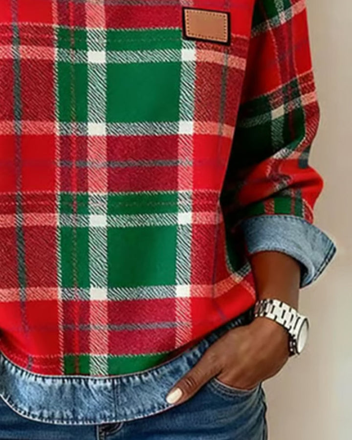 Adair - Sudadera casual de cuello redondo a cuadros