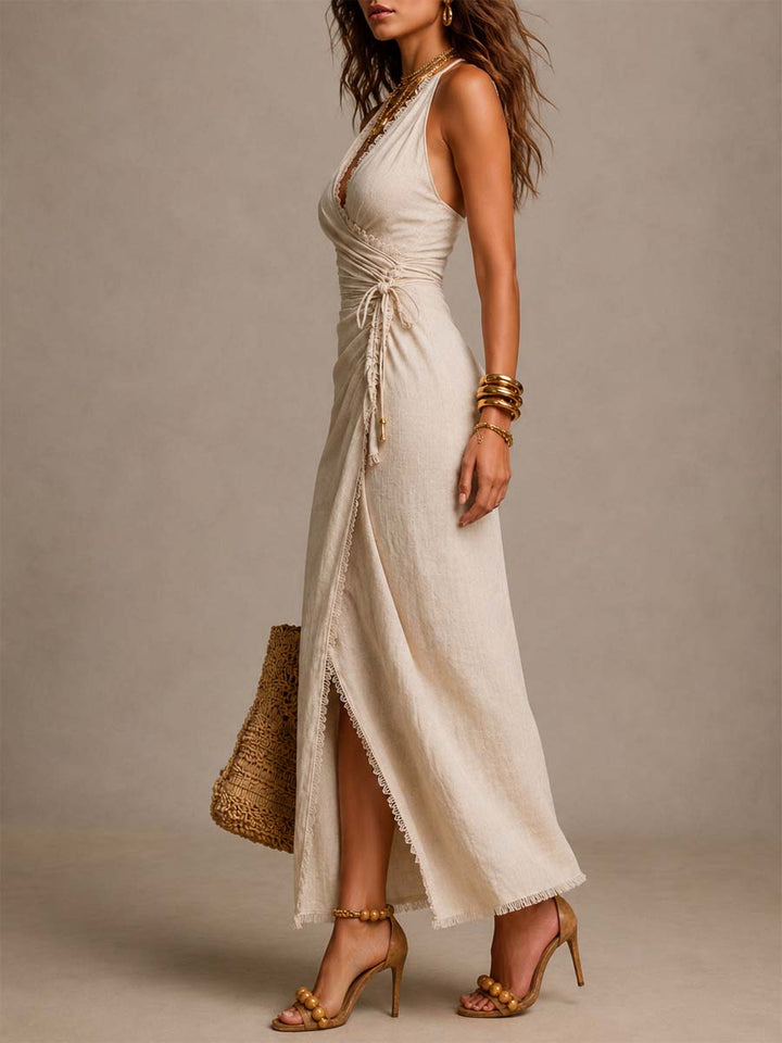 Aeloria - Vestido cruzado midi de lino premium