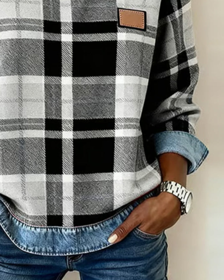 Adair - Sudadera casual de cuello redondo a cuadros