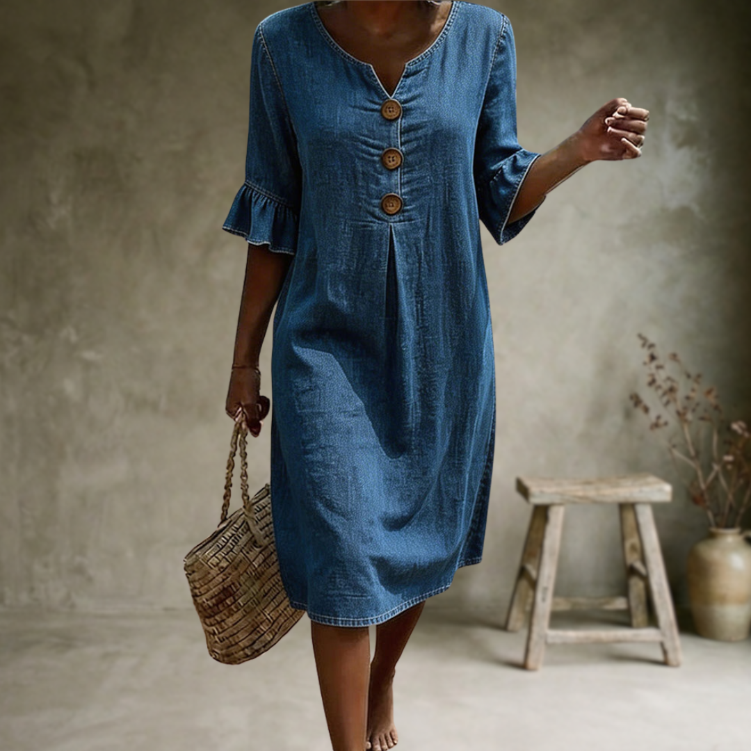 Sorella - Vestido suave al tacto de mangas con holanes