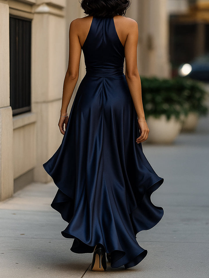 Palmer - Vestido maxi con escote halter y diseño cruzado de lujo
