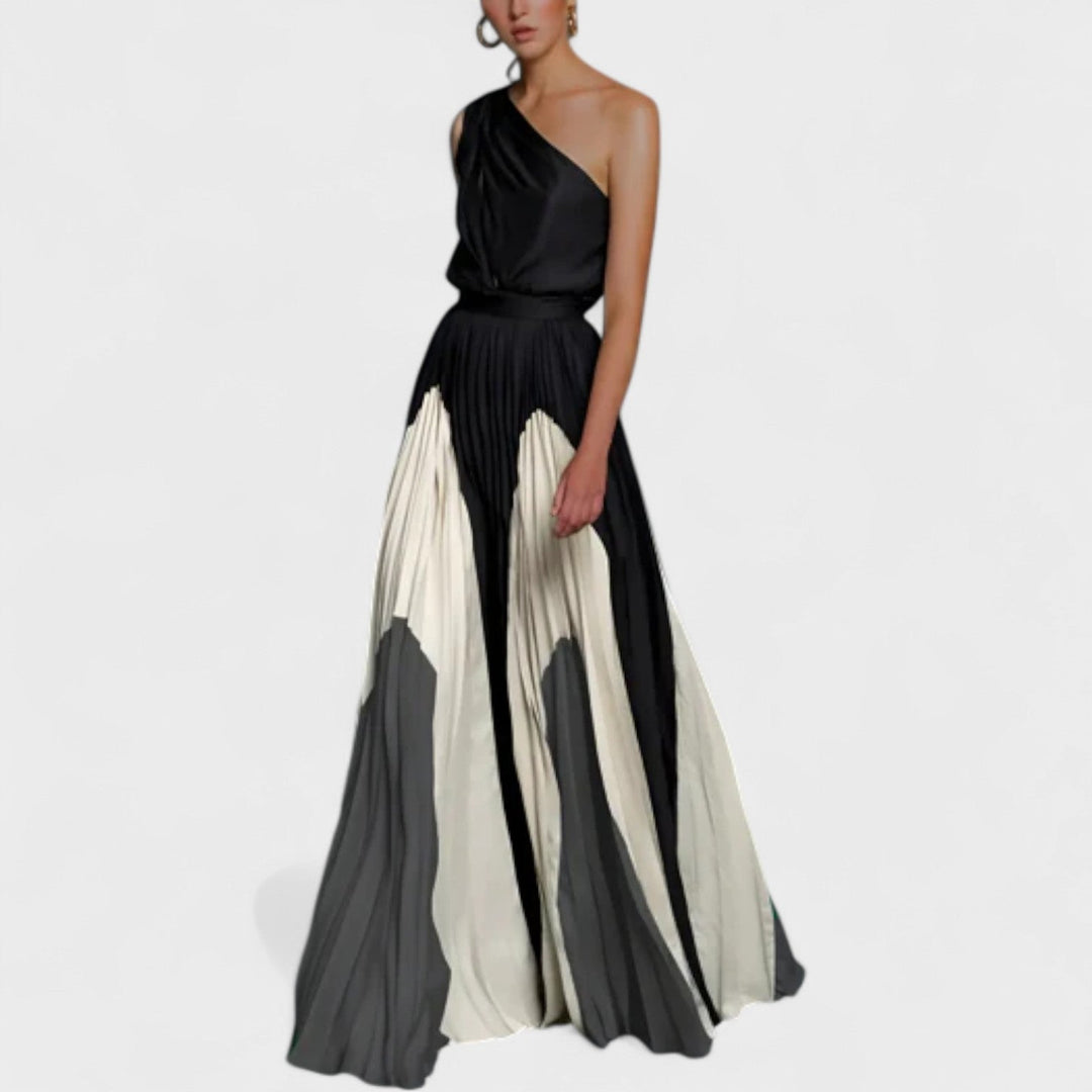 Elysia - Vestido largo plisado y elegante de un solo hombro