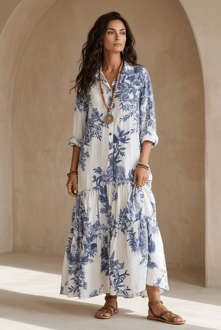 Thealise - Maxivestido floral ligero con botonadura frontal