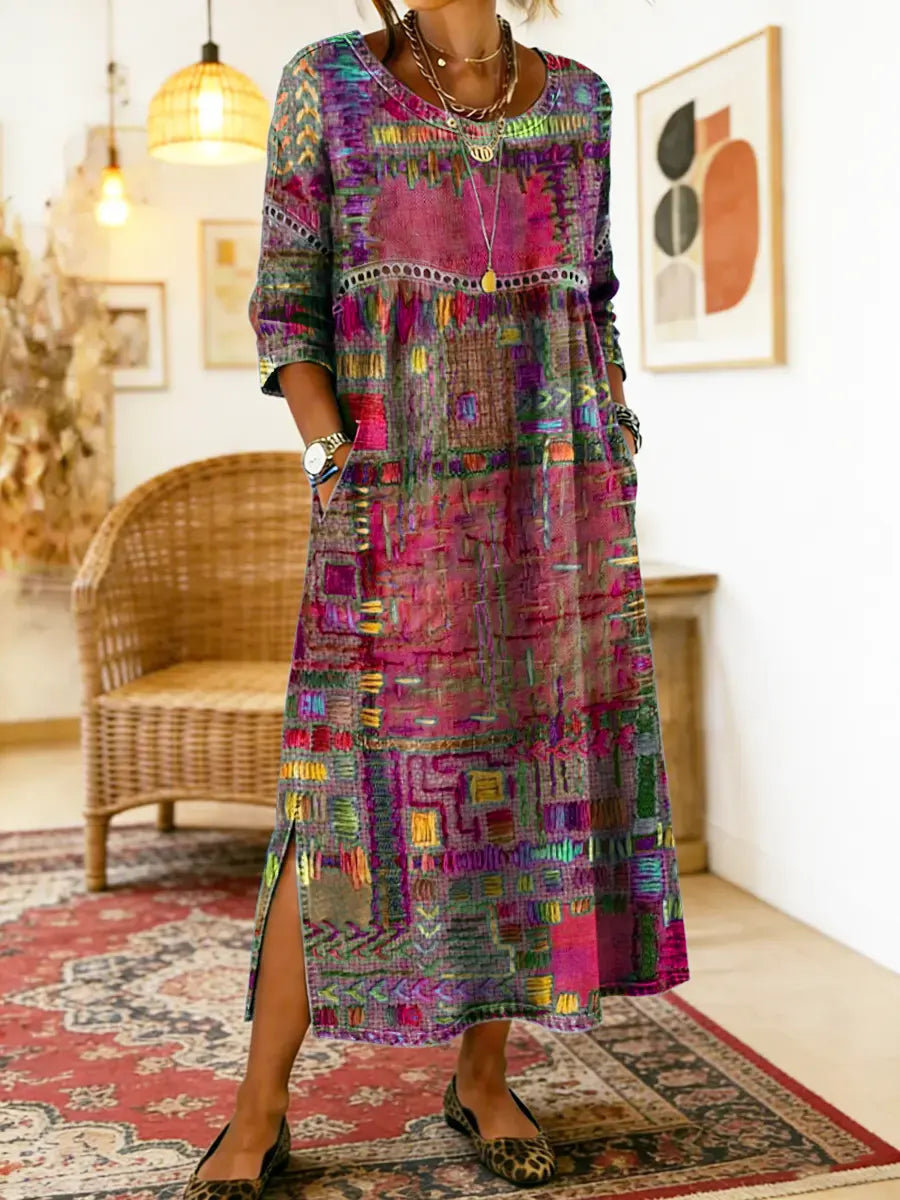 Maelle - Vestido midi casual estampado de corte holgado