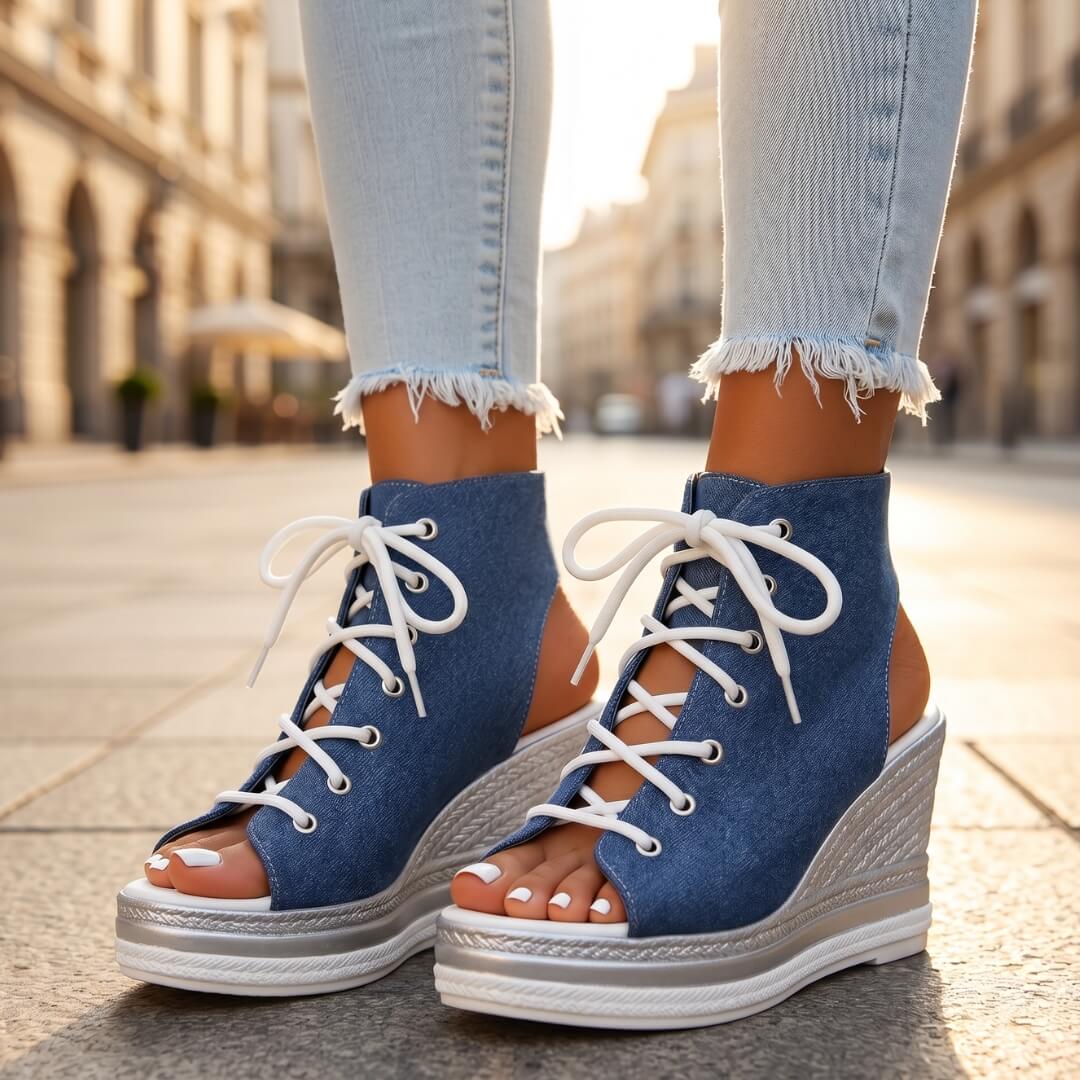 Layla - Sandalias de cuña altas con amarre