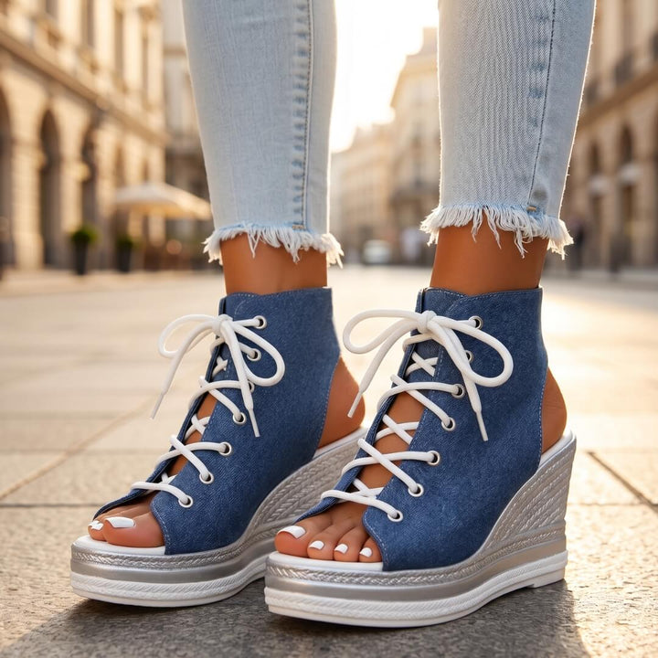 Layla - Sandalias de cuña altas con amarre