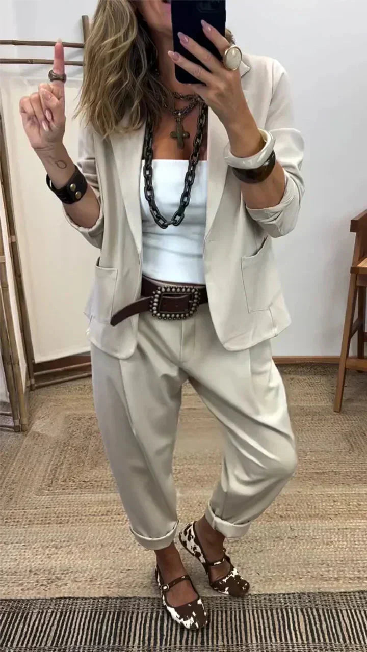 Rosina - Conjunto de blazer y pantalón de tacto suave