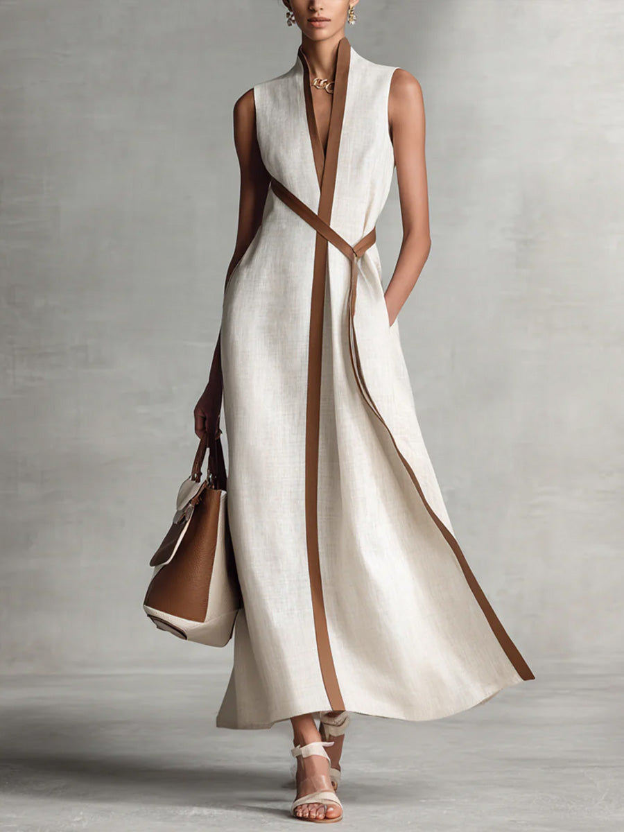 Rysella - Vestido maxi cruzado de mezcla de lino refinado