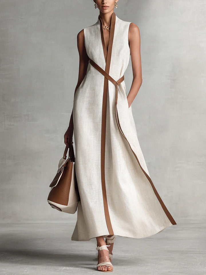 Rysella - Vestido maxi cruzado de mezcla de lino refinado