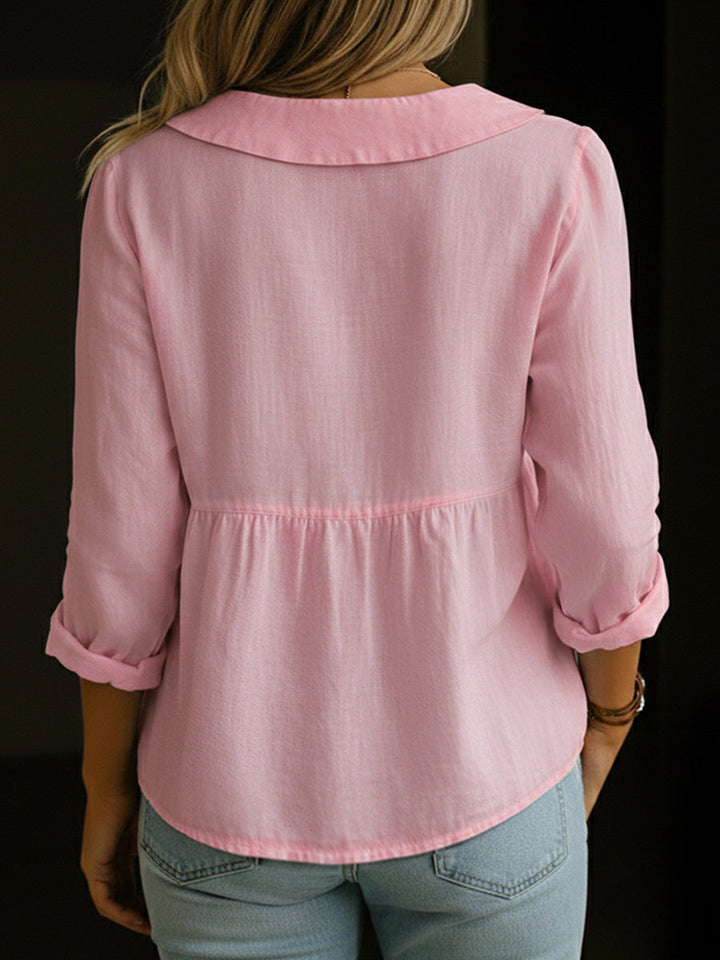 Arlira - Blusa de lino con cuello Peter Pan y tacto suave