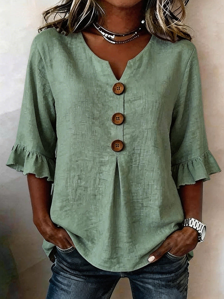 Jessara - Blusa de lino con mangas acampanadas
