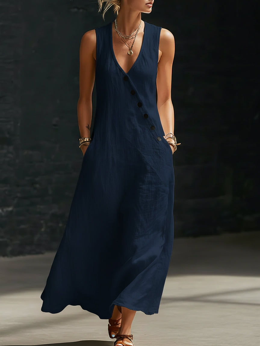 Elaria - Vestido midi de manga larga con escote en V estructurado