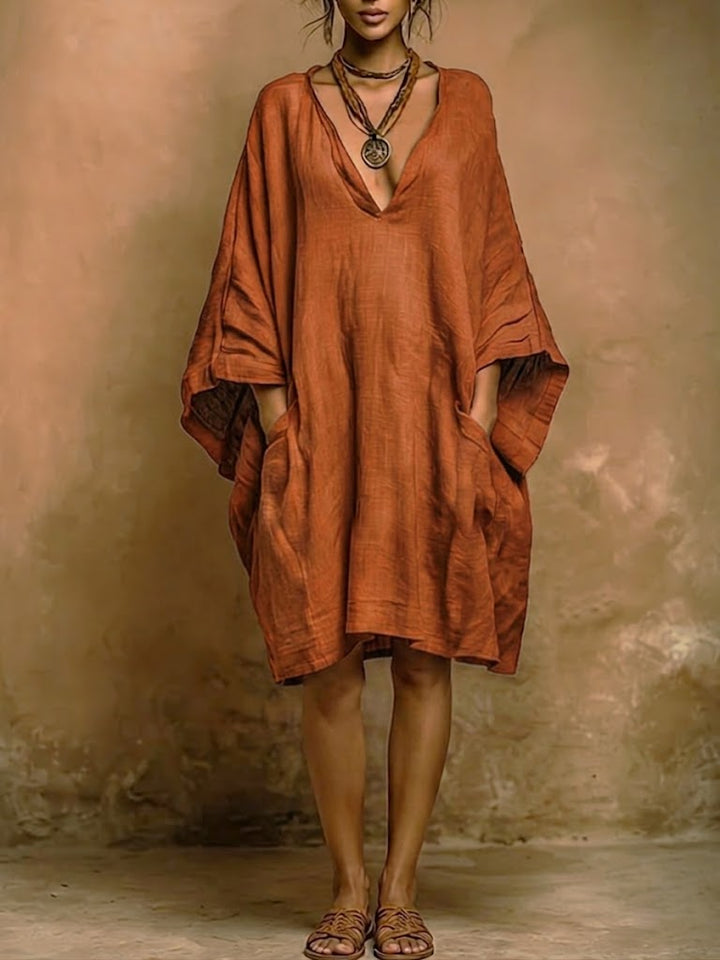Valenne - Vestido midi de corte holgado con escote en V