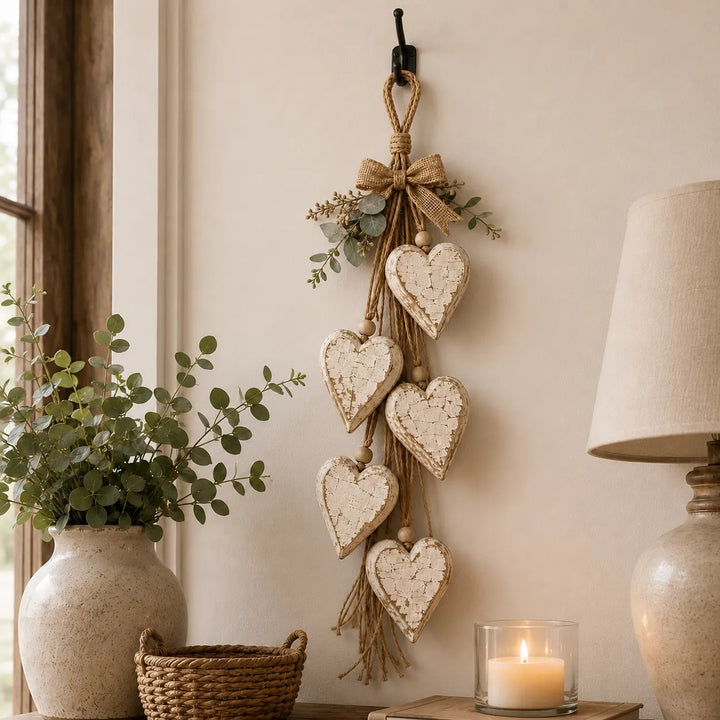 Alinora - Colgante de pared con borlas de corazón en acabado envejecido