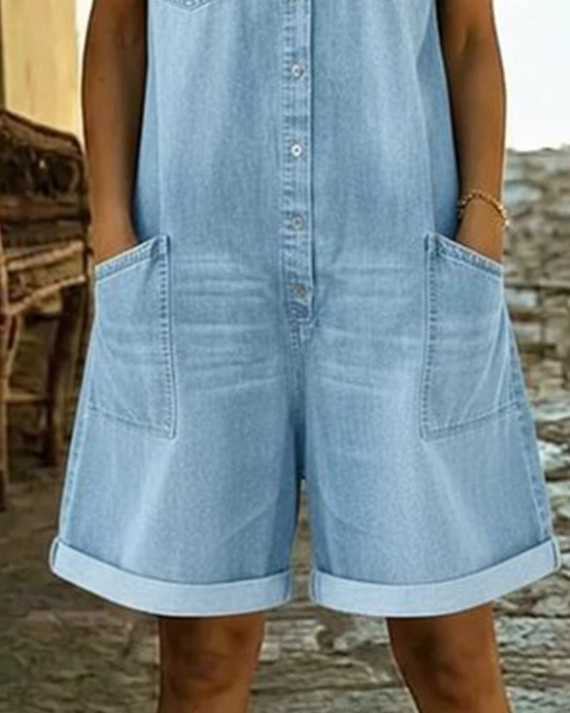 Ysmeria - Jumpsuit de mezclilla con botones al frente