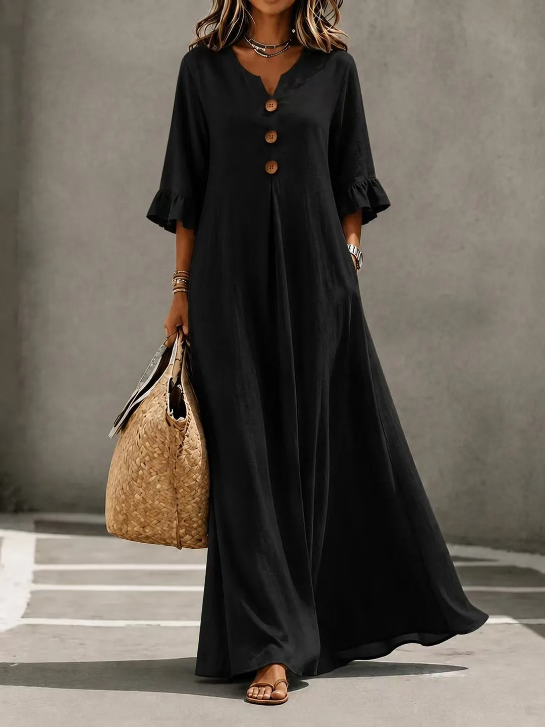 Vesperelle - Vestido maxi estampado de tacto suave con escote en V
