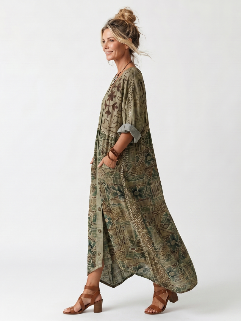 Roselisse - Vestido midi ligero con botones al frente