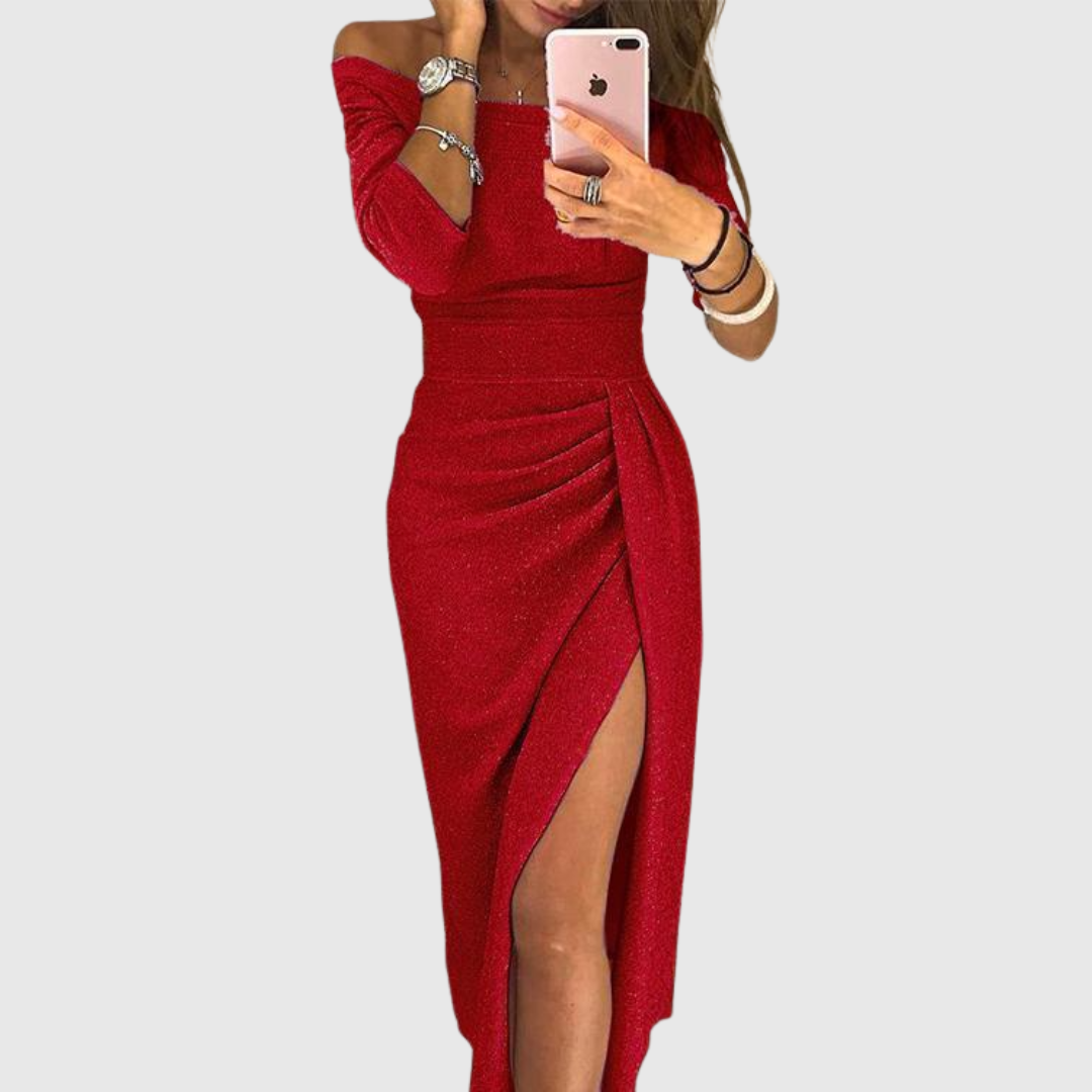 Lylah - Vestido maxi con escote halter drapeado