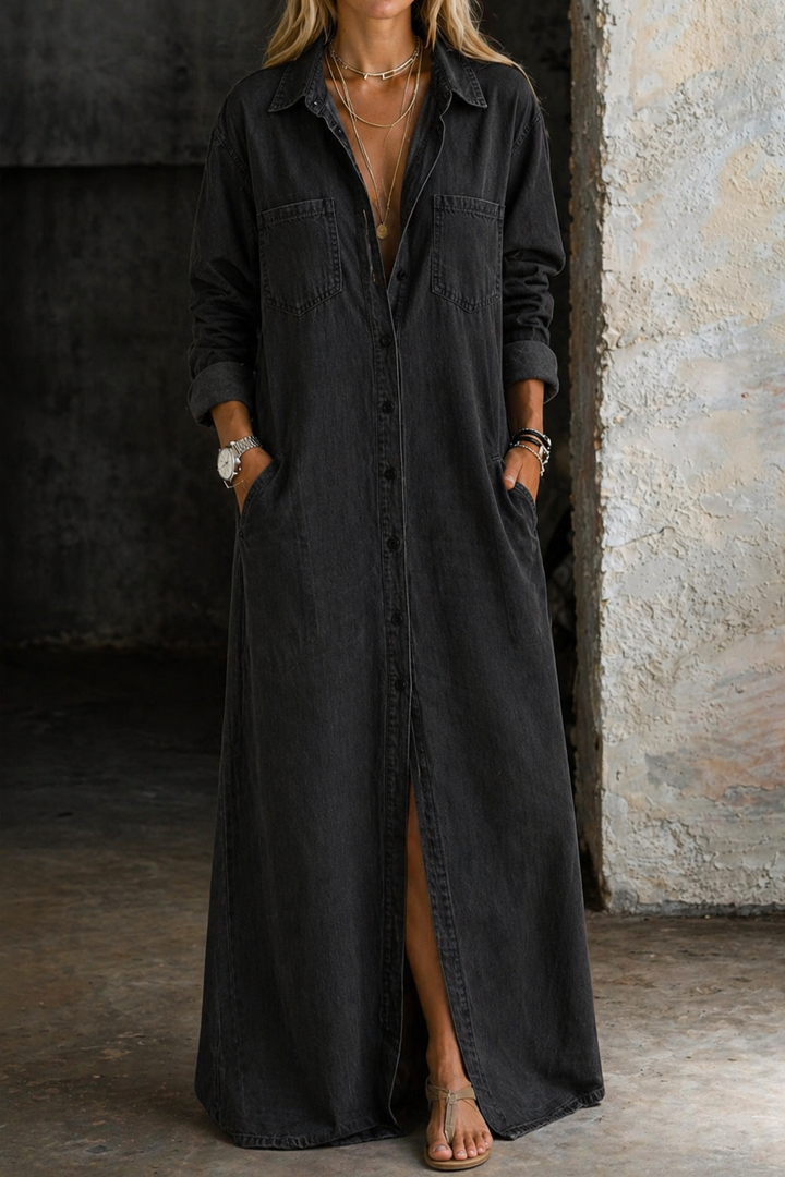 Sylvera - Vestido camisero maxi premium