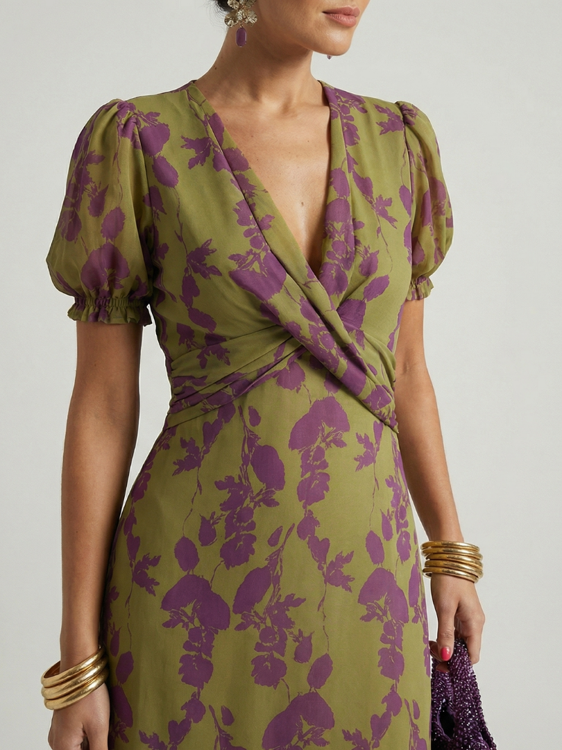 Odetta - Vestido midi floral de tacto suave