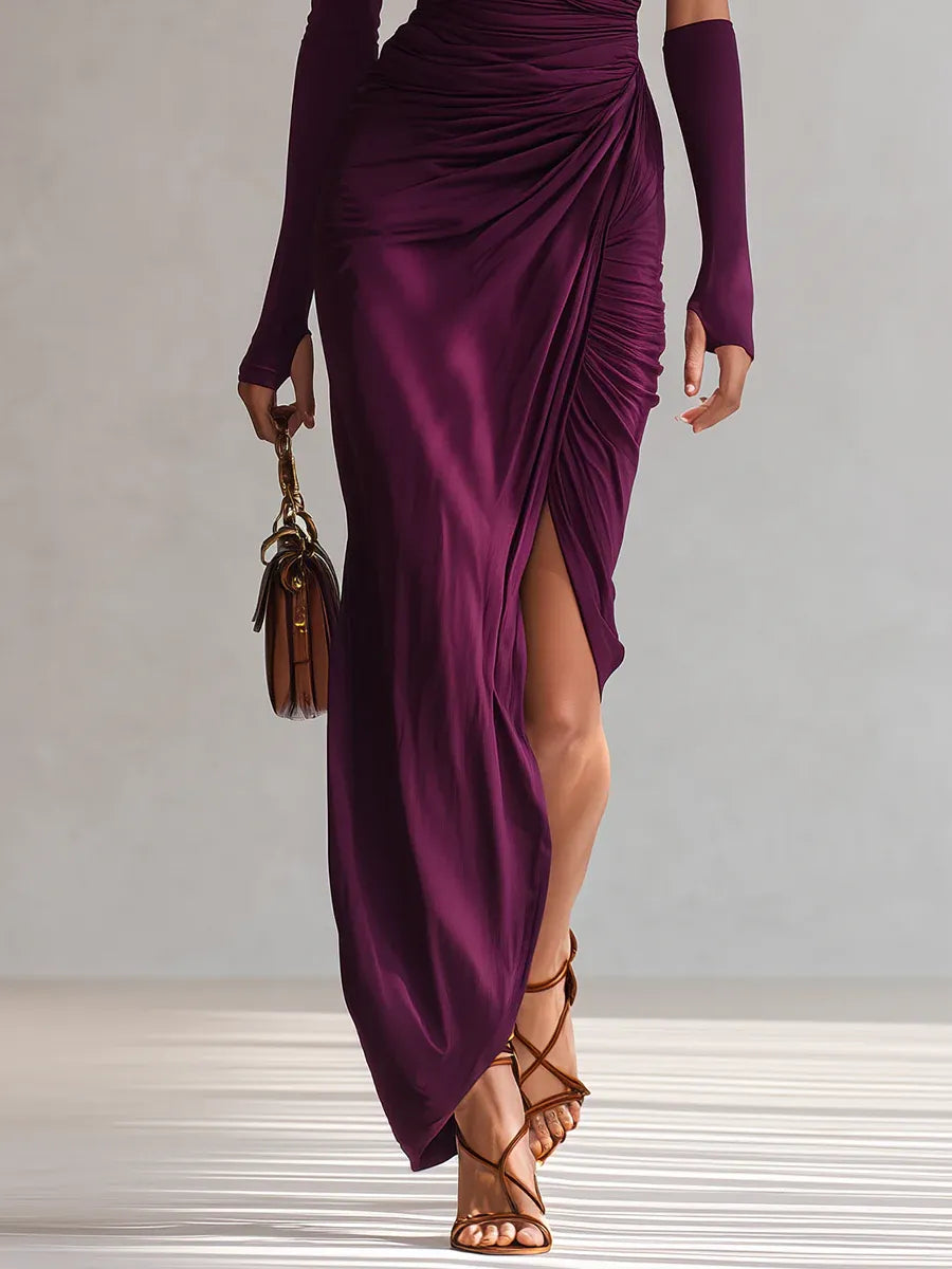 Viala - Vestido maxi asimétrico de tacto suave