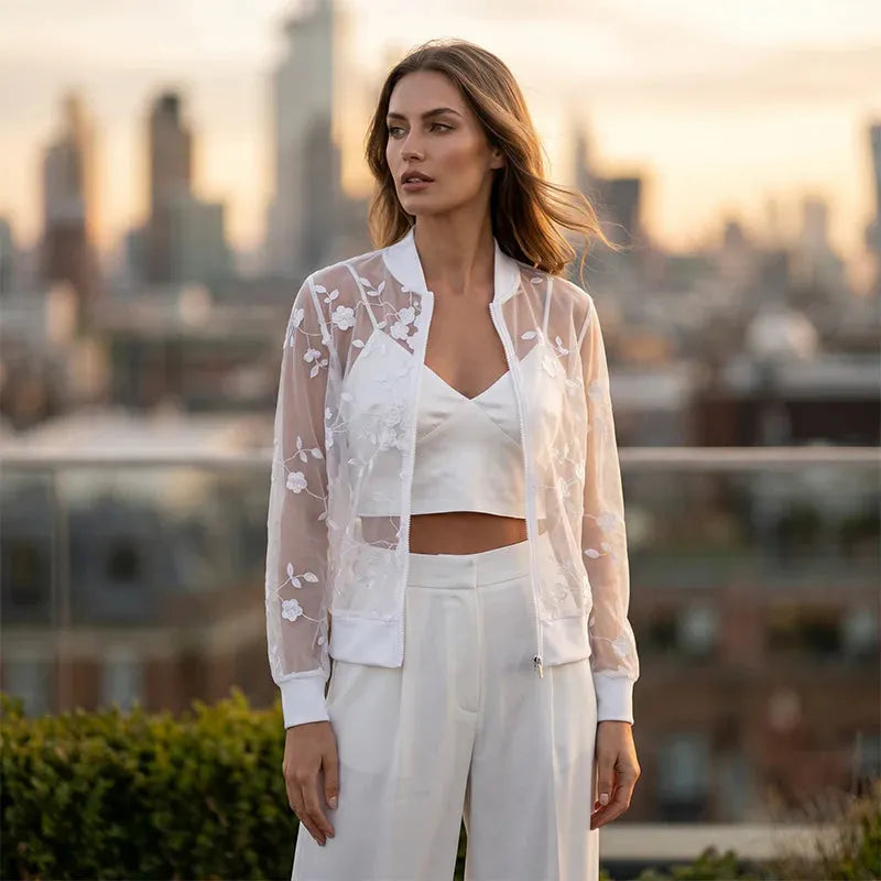 Aderisse - Cárdigan transparente floral con cierre