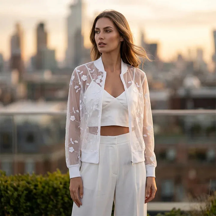 Aderisse - Cárdigan transparente floral con cierre