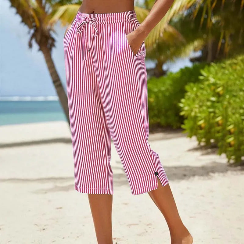 Roselina - Pantalón capri a rayas con cordón ajustable