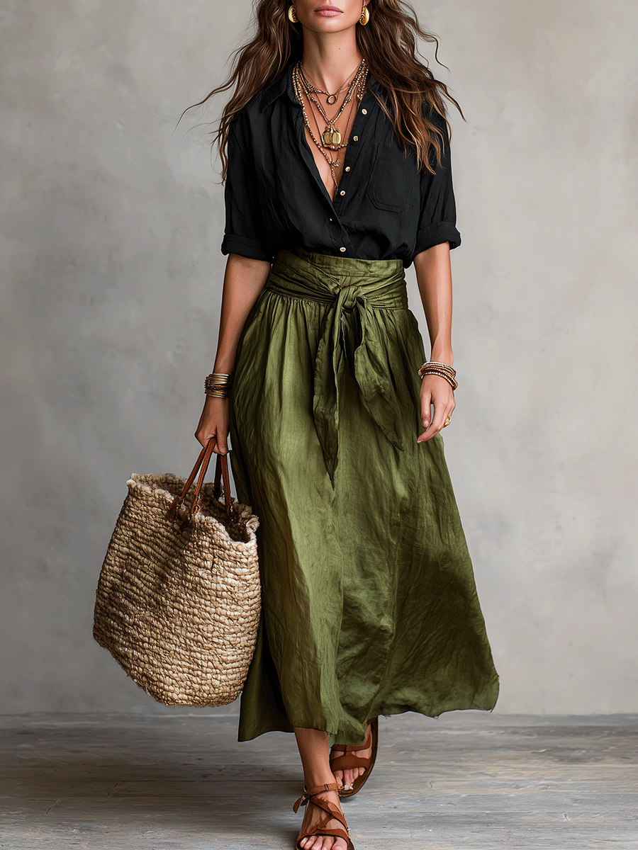 Estella - Conjunto de blusa elegante y falda midi