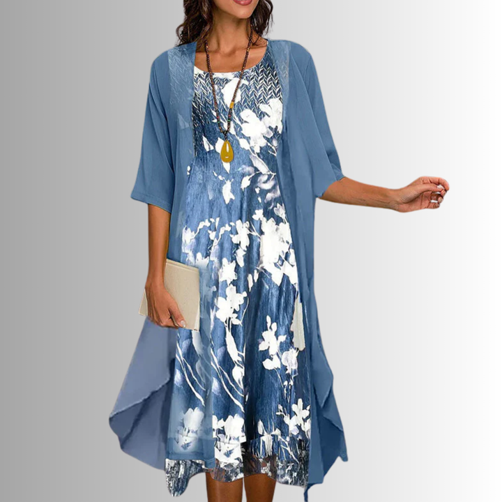 Delavelle - Conjunto elegante de vestido midi con capas