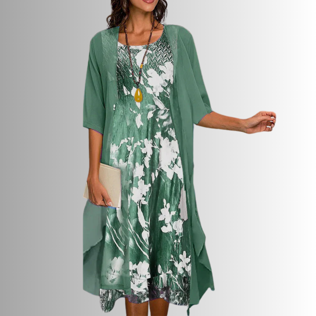 Delavelle - Conjunto elegante de vestido midi con capas