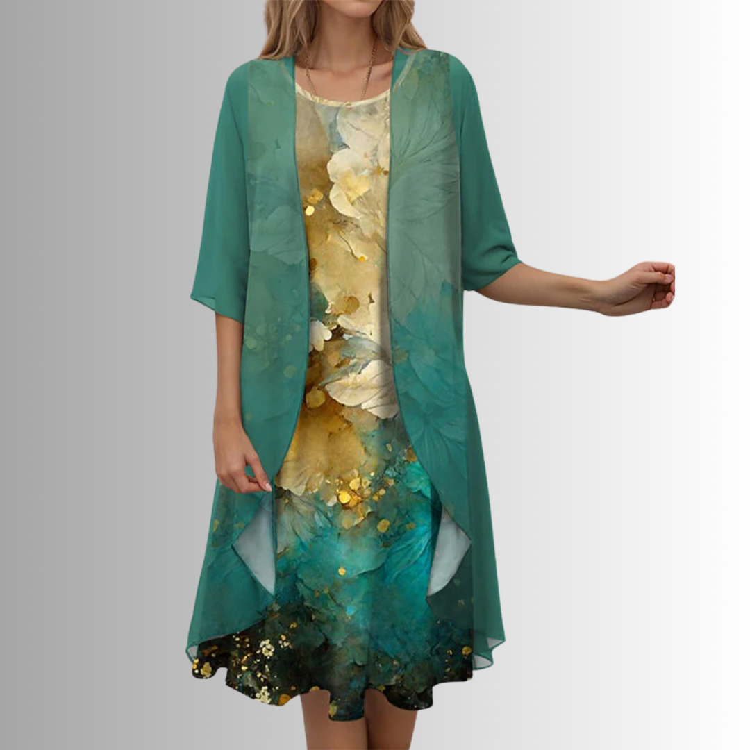 Delavelle - Conjunto elegante de vestido midi con capas