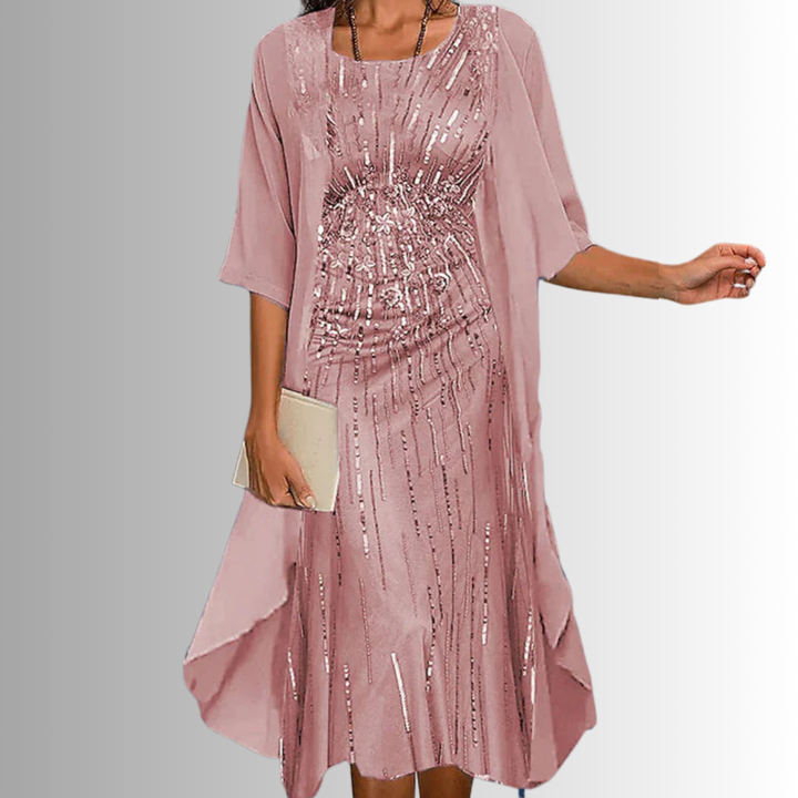 Delavelle - Conjunto elegante de vestido midi con capas