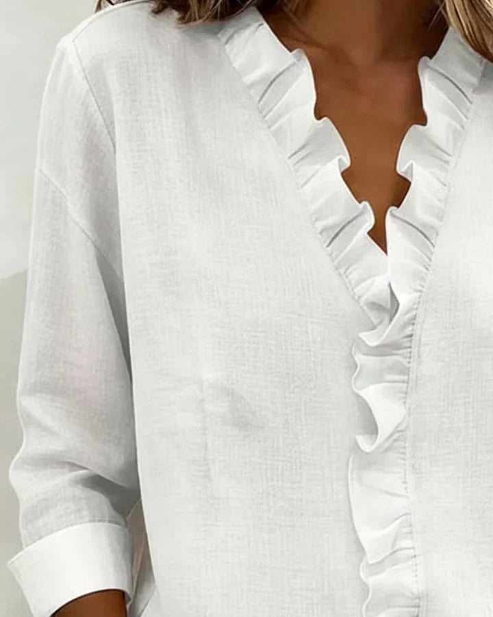 Maeryn - Blusa premium con holanes y escote en V